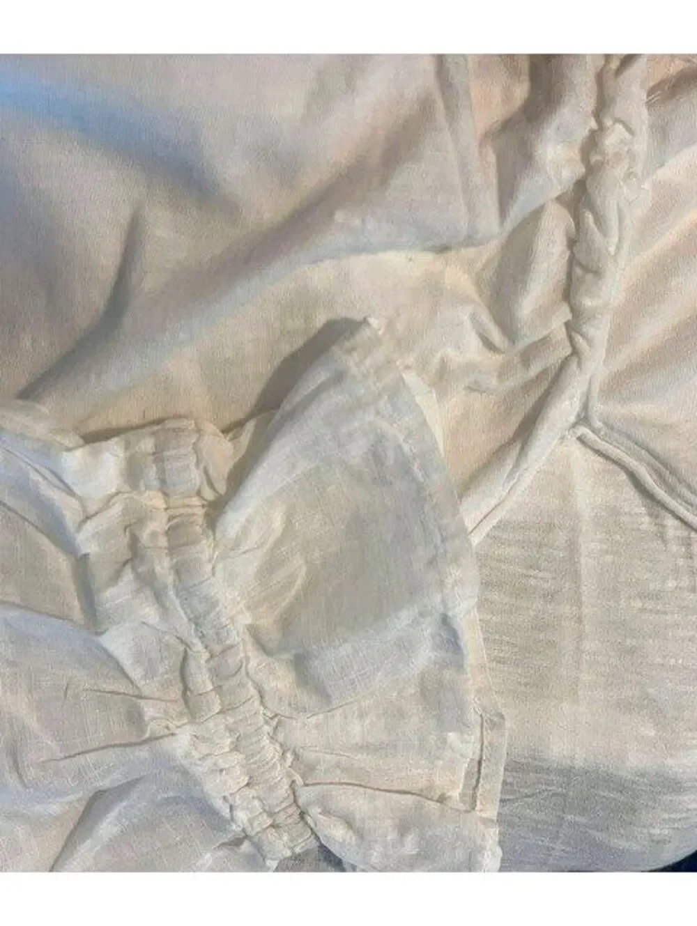 By Anthropologie White Ruched Front Blouse Ruffle Puff Sleeve Top Size S
